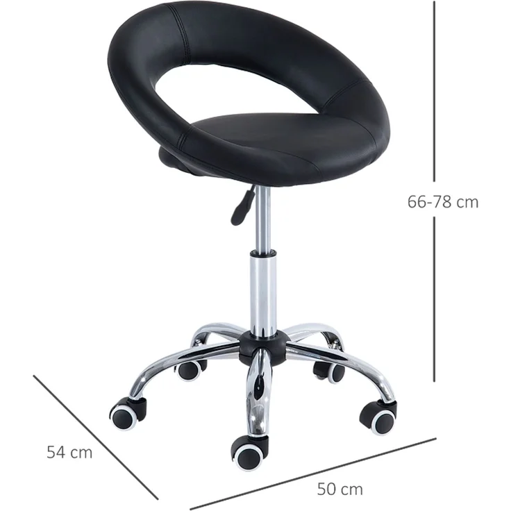 Faumrta Rollhocker Arbeitshocker Drehhocker Bürostuhl h?henverstellbar, PU+Metall, Schwarz, 50 x 54 x (66-78) cmFaux Leather50cm*54cm*78cmSchwarz – Bild 3