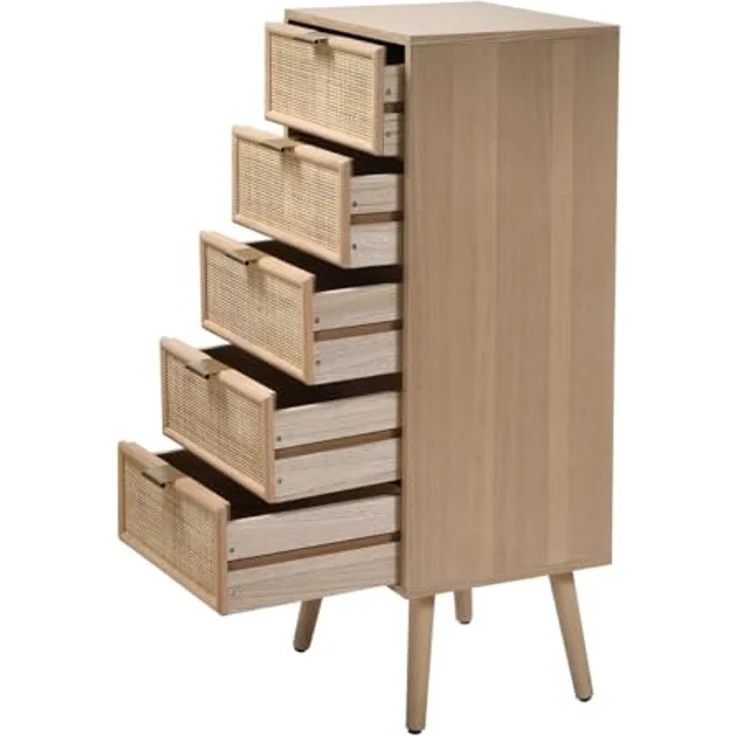 Casâme 'MIYA' Kommode mit 5 Schubladen und Fronten aus natürlichem Rattan - MIYA - Helles Holz – Bild 7