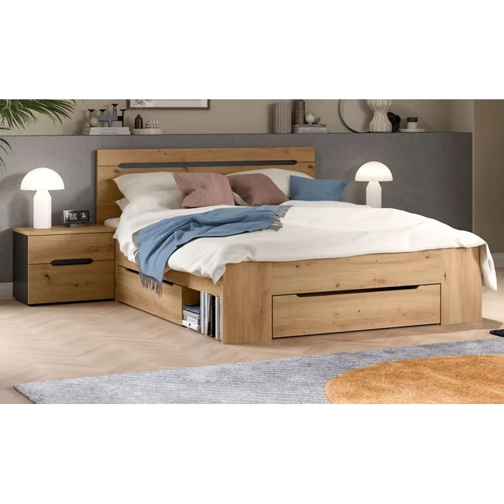 Schlafzimmer Set Cooper in Eiche und grau Liegefläche 140 x 200 cm