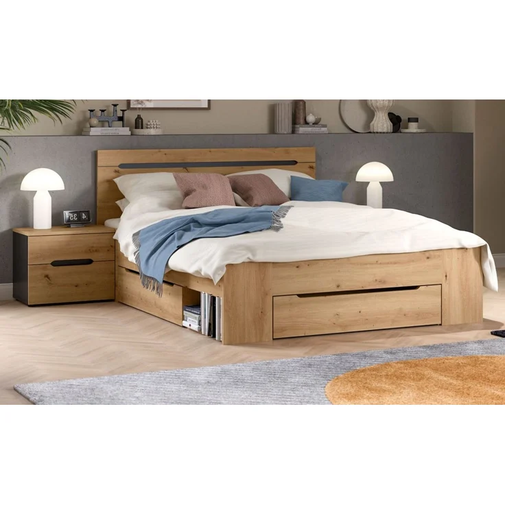 Schlafzimmer Set Cooper in Eiche und grau Liegefläche 140 x 200 cm – Bild 1