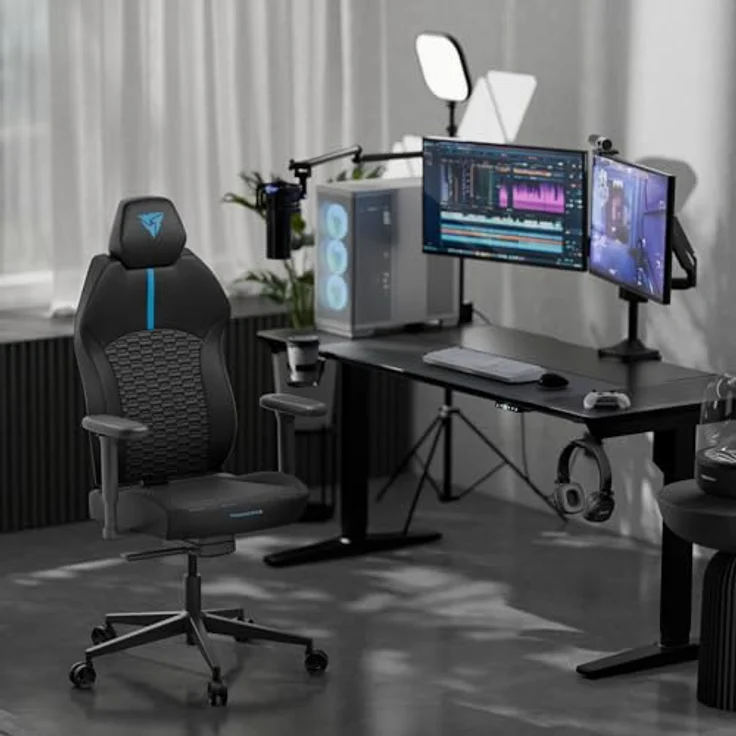 ThunderX3 SOLO 360, Ergonomischer Gaming-Stuhl mit 3D x 360 Armlehnen und Stoffpolsterung, Racer, blau – Bild 3