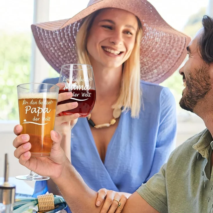 Joymaking Weinglas und Bierglas Set - Personalisiertes Geschenk Eltern Muttertag – Bild 4