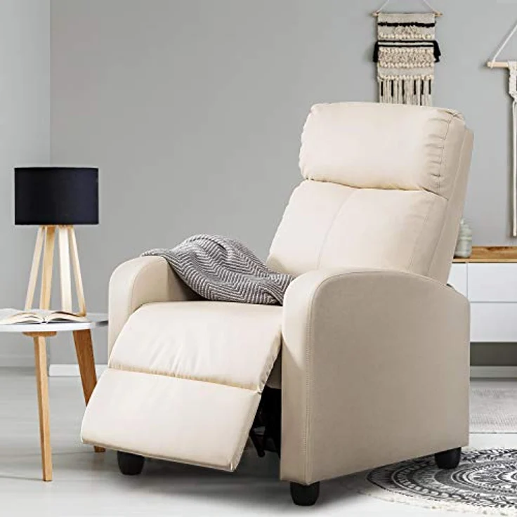 Yaheetech Relaxsessel Fernsehsessel Ruhesessel Liegesessel mit Liege-Funktion Polstersessel Kunstleder verstellbar Einzelliegesessel Wohnzimmer Schlafzimmer Heimkino Beige – Bild 3