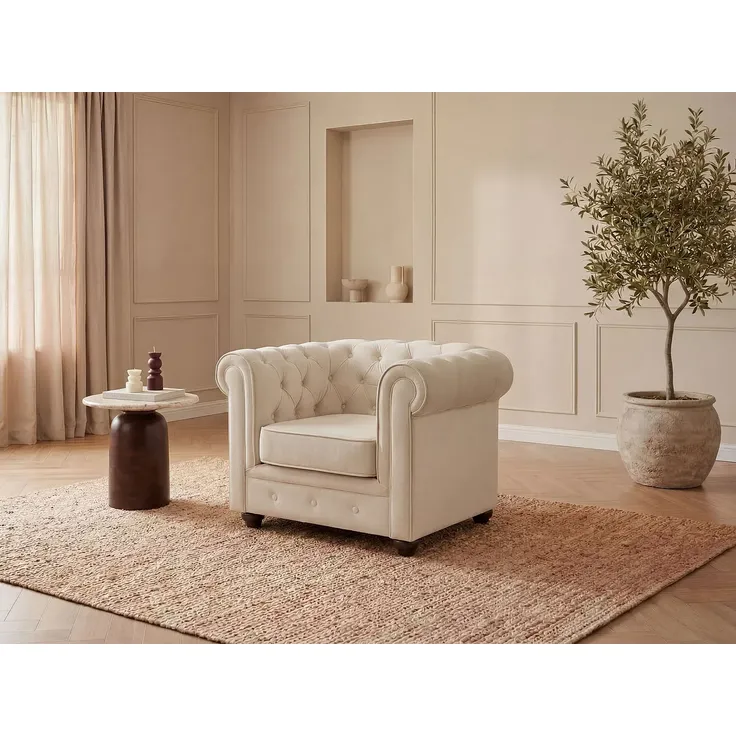 Vente-unique - CHESTERFIELD Sessel Stoff Beige - B 78 cm x H 72 cm x L 82 cm