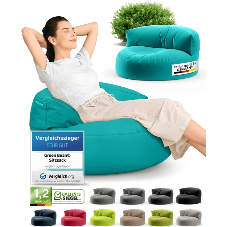 Green Bean® Sitzsack Sofa mit Füllmaterial - Lounge im Sitzsack-Design 90x50cm mit ergonomischer Rückenlehne & waschbarem Bezug - Indoor und Outdoor geeignet in Türkis – Bild 9