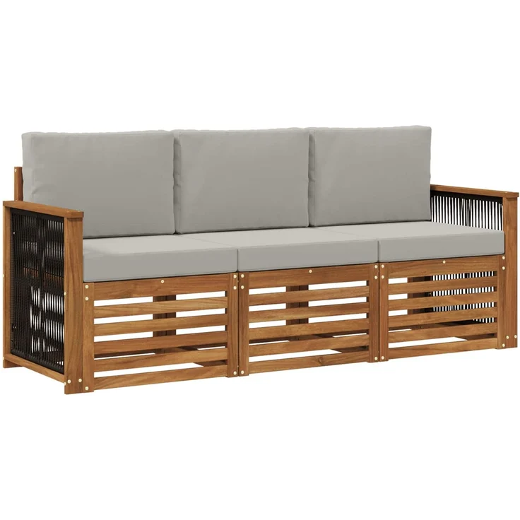 vidaXL Outdoor-Sofagarnitur 3 stk. 3-Sitzer Natur und Hellgrau 3383962 – Bild 2