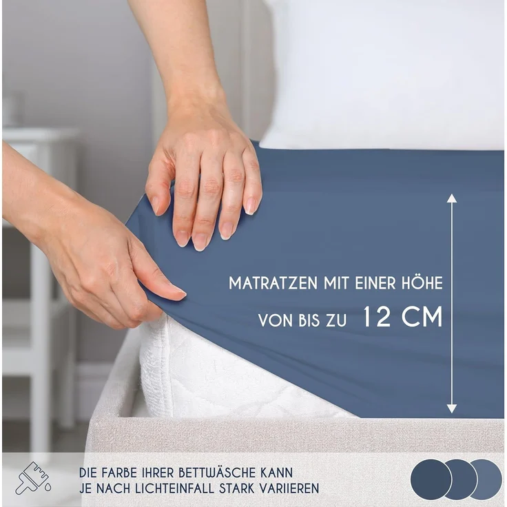 Dreamzie - Spannbettlaken 80x160 cm - Baumwolle Oeko Tex Zertifiziert - Blau - 100% Jersey Spannbetttuch 80x160 – Bild 3