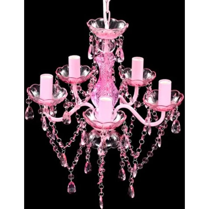 vidaXL Kronleuchter, 5 Glühbirnen, Kunstglas Rosa, Ø 38 cm – Bild 5