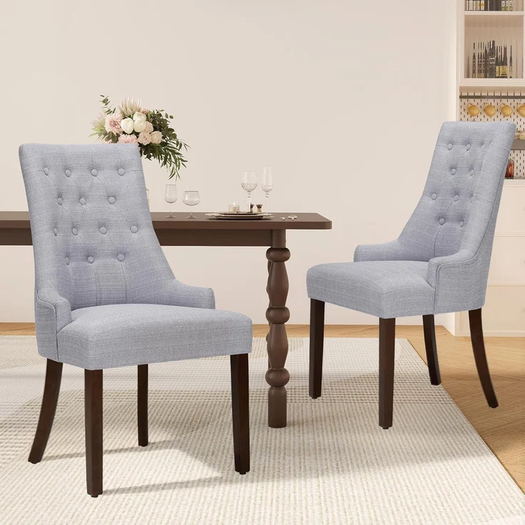COLAMY Esszimmerstühle 2er Set, Moderne Küchenstuhl Gepolsterte Esszimmerstühle im Wingback, Polsterstuhl Wohnzimmerstuhl mit Knopfsteppung für Esszimmer, Küche, Restaurant mit Holzbeinen, Hellgrau