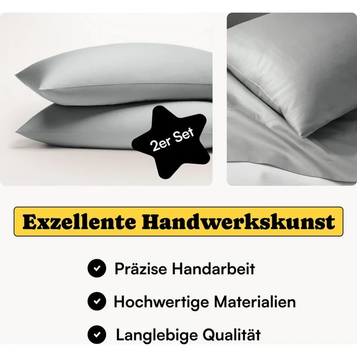 Seralino Kissenbezüge Mako Satin Kissenbezug (100% Bio Baumwolle) weich, hautfreundlich, (2 Stück), Fairtrade/ GOTS zertifizierte uni Kissenhülle mit Reißverschluss