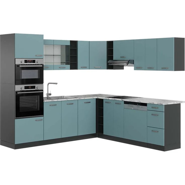 Eckküche R-Line Blau-Grau/Anthrazit 247 x 237 cm, AP Marmor Vicco – Bild 1