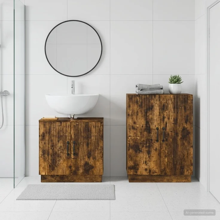 vidaXL 2-teiliges Badezimmer Schrank Set HOORN Raucheiche 3417635 – Bild 1