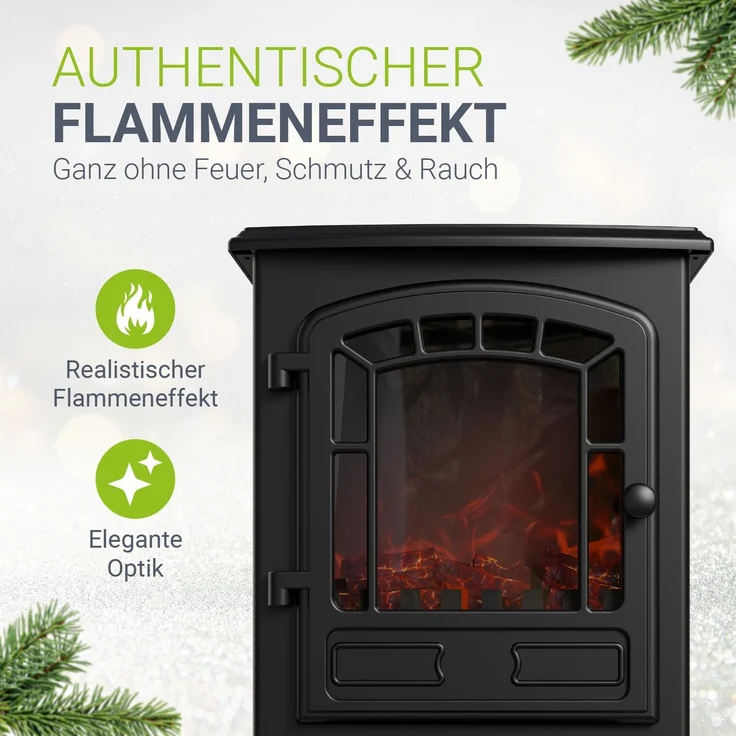 Juskys Elektrokamin 2000 W – Schwarz, elektrischer Standkamin mit Flammeneffekt, Heizfunktion, 2 Heizstufen, Thermostat & Sicherheitsabschaltung – Bild 4