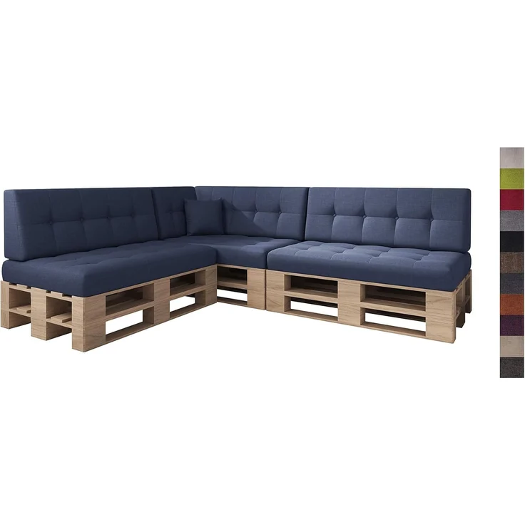 sunnypillow Palettenkissen Kaltschaum Palettenauflage Palettenpolster Palettensofa Sitzkissen Rückenlehne gesteppt 8er Set Cobalt