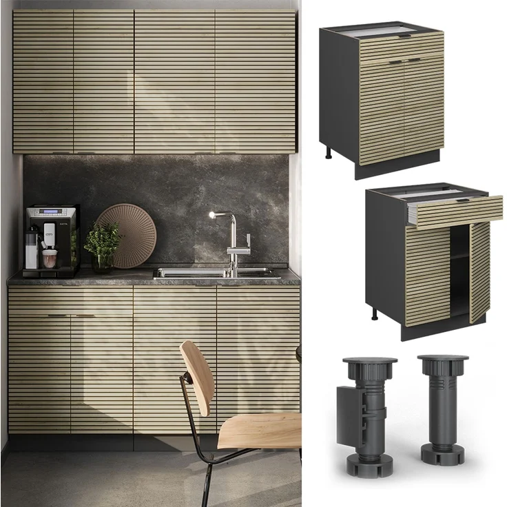 Küchenunterschrank Fame-Line Eiche Paneel 60 cm mit Schublade, ohne Arbeitsplatte Vicco – Bild 2