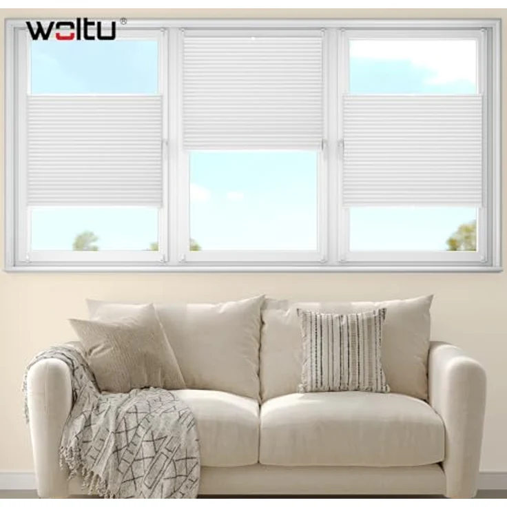 WOLTU Wabenplissee ohne Bohren Verdunklung Thermo Doppelplissee Klemmfix Zweifarbig 60x220 cm Weiß-Weiß, Plissee Faltrollo Sonnen-, Sicht- & Schallschutz, Jalousie Plisseerollo für Fenster & Tür – Bild 3