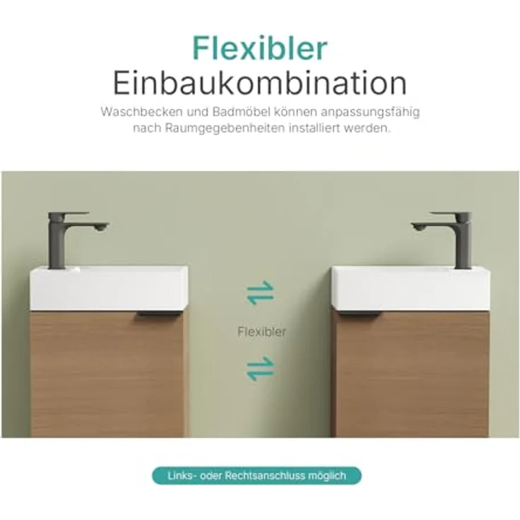 EMKE Waschbecken mit Unterschrank 41 cm, Kompaktes Waschtisch-Set mit Keramikbecken für Gäste-WC & kleines Bad, Waschtisch mit Unterschrank, Sonoma Eiche – Bild 3