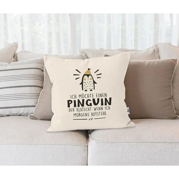 MoonWorks Dekokissen Kissen-Bezug mit Spruch lustig Ich möchte einen Pinguin Kissen-Hülle Deko-Kissen Baumwolle MoonWorks® – Bild 2