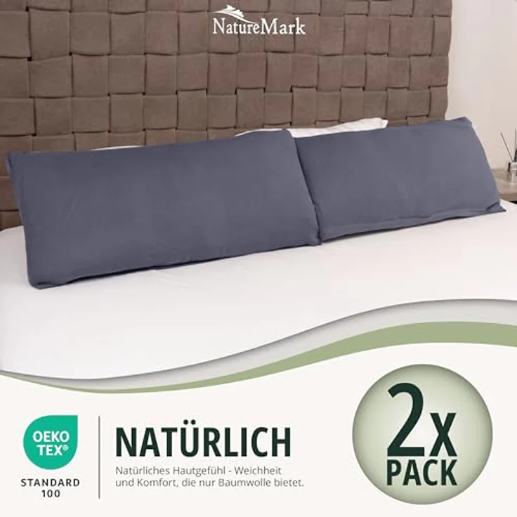 NatureMark 2er Pack Jersey Kissenbezug Kissenhülle Kissenbezüge Seitenschläferkissen Nackenkissen viele Größen und Farben ÖKO-TEX (40x80 cm, Anthrazit grau) – Bild 7