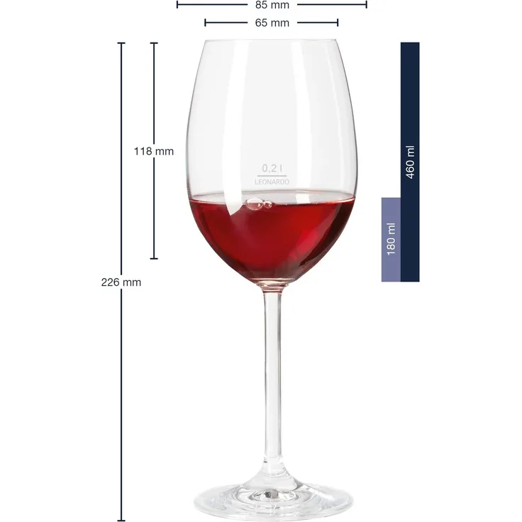 Leonardo DAILY Rotweinglas 0,2 l geeicht 6er Set "Gastro-Edition"
