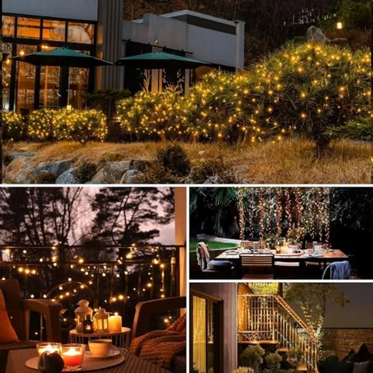 btfarm Solar Lichterkette Aussen, 2x15M 150 LED Solarlichterkette Außen Wetterfest 8 Modi IP65 Wasserdicht Kupferdraht Lichterkette Außen Solar Outdoor für Garten Terrasse Baum Hof Party (Warmweiß) – Bild 7