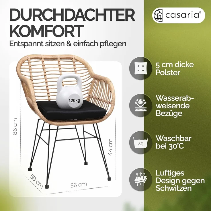 CASARIA® Korbsessel Gartenstühle 2er Set Bali Polyrattan – Bild 3