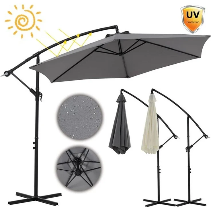 Sonnenschirm 350 cm Marktschirm Strandschirm Grau Kurbelschirm Ampelschirm Gartenschirm Terrassenschirm 3,5 m Meter Aufklappbar Sonnenschutz Garten – Bild 4