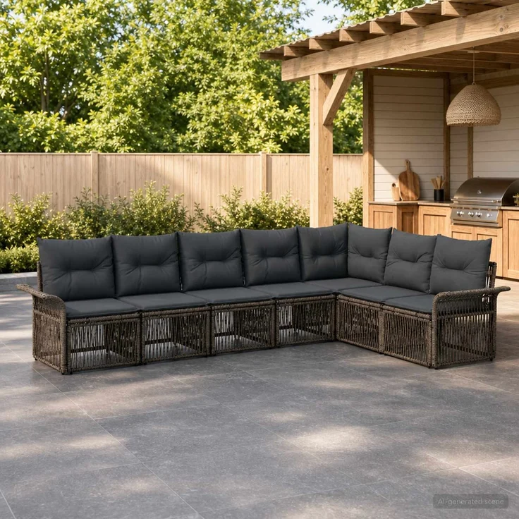 vidaXL Gartensofa-set 7 stk. 7-Sitzer Grau Poly-Rattan 3434840 – Bild 1