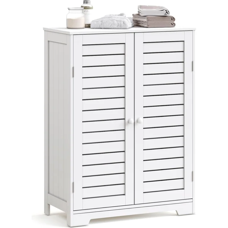 Mondeer Badkommode Badezimmerschrank, mit 2 Lamellentüren und 2 Einlegeböden,60 x 30 x 80 cm, Weiß