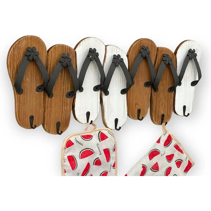 Hakenleiste Sandalen MR91 Garderobenleiste Holz Metall Weiß Handtuchhalter 60 cm Garderobenhaken Garderobe Wand Handtuchhaken Vintage – Bild 1