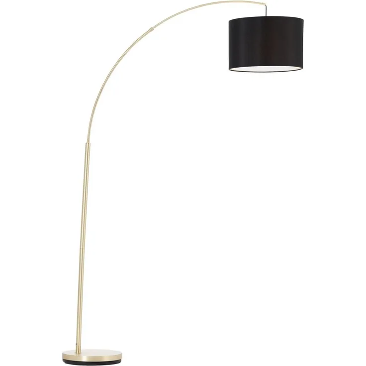 BRILLIANT Lampe Clarie Bogenstandleuchte 1,8m messing gebürstet/schwarz | 1x A60, E27, 60W, geeignet für Normallampen (nicht enthalten) | Mit Fußschalter