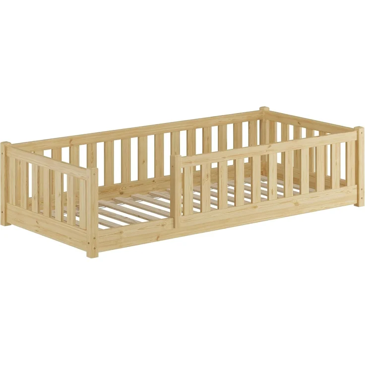 Kinderbett, Bodenbett mit dreiseitiger Sicherung 80x180 Kiefer natur lackiert V-60.77-08-180Rollrost inkl. – Bild 1