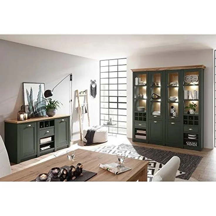 Lomadox Esszimmer-Set CINCINNATI-61, (Spar-Set, 2-St), in grün mit Wotaneiche 194/207/45cm