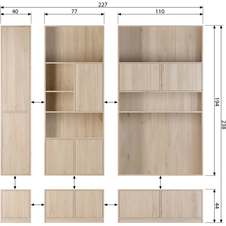 Modulschrank Modulair aus Eiche, modern, natur, mit Push-to-Open, 44x110 cm, FSC-zertifiziert – Bild 7