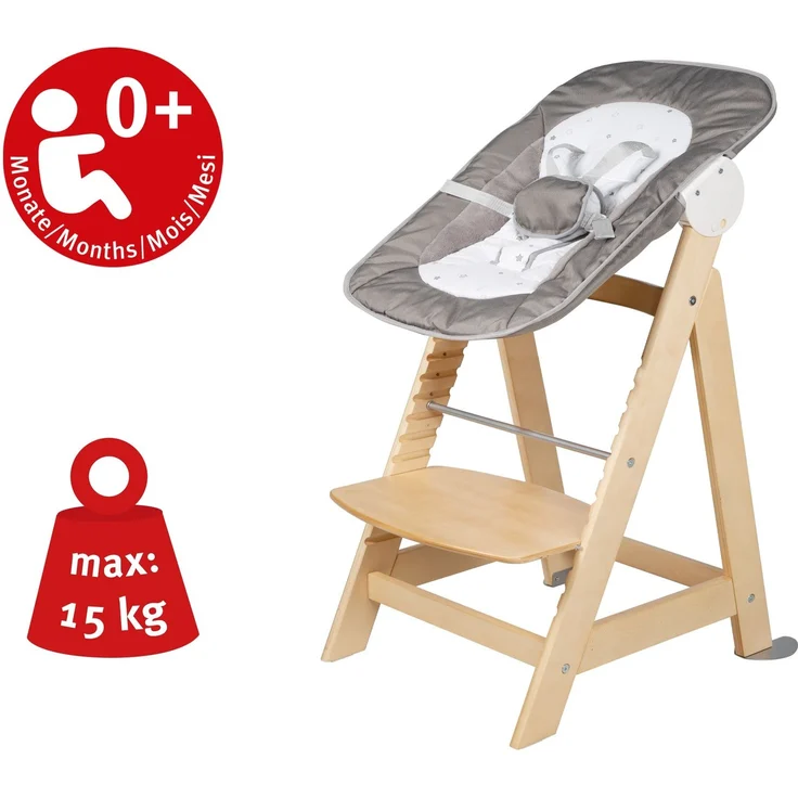roba Treppenhochstuhl 'Born Up' - Set 2 in 1 - 'Sternenzauber' - mit Liegefunktion - ab Geburt - Natur – Bild 10