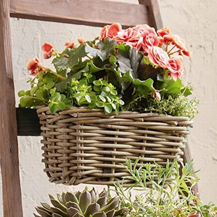 Rattan Pflanzkasten "Koboo Grey" klein, grau, Balkonkasten mit Halterung, Blumenkasten für Draußen, Pflanzgefäß – Bild 1
