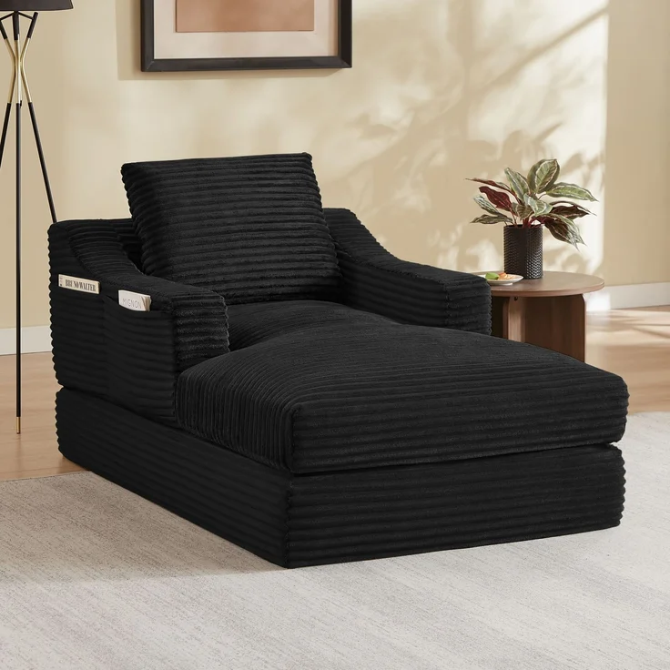 Loungesessel mit Cordbezug, ausziehbar zum kleinen Bett, 100cm×162cm×68cm, Schwarz – Bild 1
