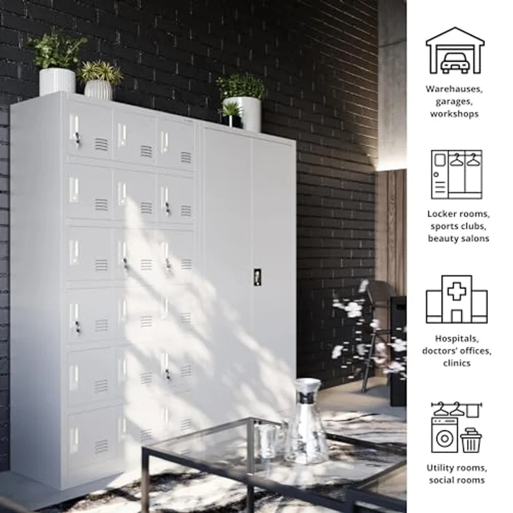 Domator Metallschrank 185 x 90 x 45 cm | Aktenschrank Abschließbar mit Kleiderstange, Pulverbeschichtung | Aufbewahrungsschrank Umkleideschrank Spind Kleiderstange | Anthrazit – Bild 5