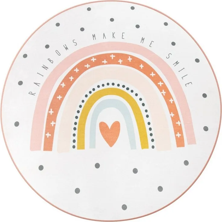 Paco Home Kinderteppich Chicos 552, rund, Höhe: 2 mm, Flachgewebe, Kinder Design, Motiv Regenbogen, Pastell-Farben
