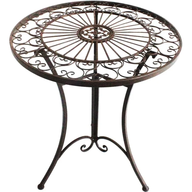 Dehner Gartentisch Antik, Balkontisch wetterfest, Dekotisch Indoor / Outdoor, ca. Ø 61 cm Höhe 72 cm, Eisen, dunkelbraun – Bild 1