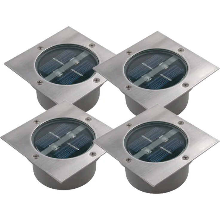 Solar LED Bodeneinbaustrahler 4er SET für Außen, Edelstahl 4-eckig 10x10cm, IP67 – Bild 2