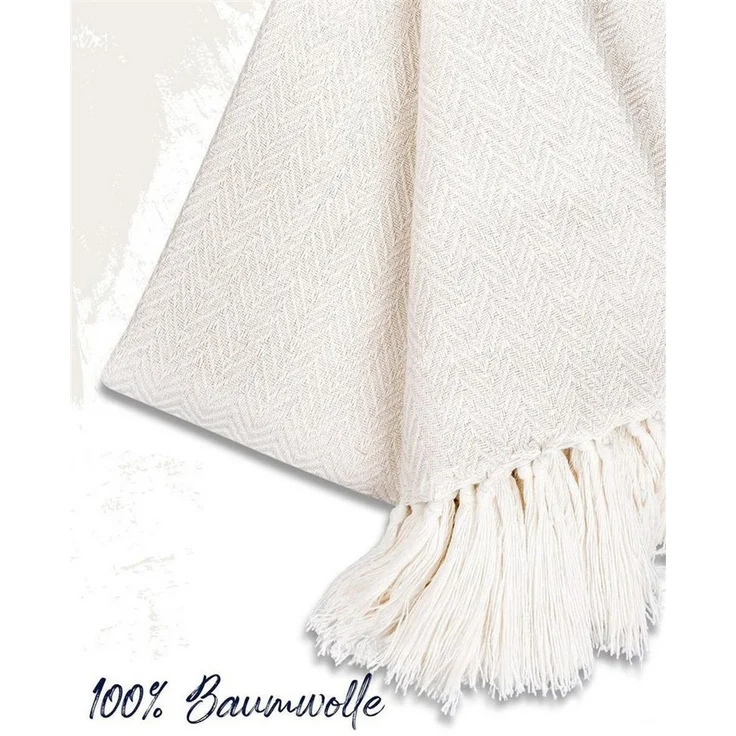 Gräfenstayn Tagesdecke Premium Tagesdecke 100% Baumwolle Fischgrätenmuster Sommerdecke, Wohndecke als Sofa-Überwurf, Bett-Überwurf, Couch-Überwurf, Sofa-Decke – Bild 2