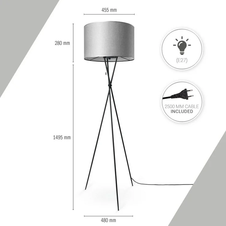 Paco Home Stehlampe KATE CANVAS UNI COLOR, ohne Leuchtmittel, Wohnzimmer Dreibein Stoffschirmlampe Standleuchte Textil Schirm E27 – Bild 3