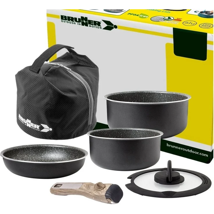 BRUNNER Topf-Set BRUNNER Camping Topfset PIRATE Vacublock Leicht, Stapelbar, Alu, (5-tlg) – Bild 1
