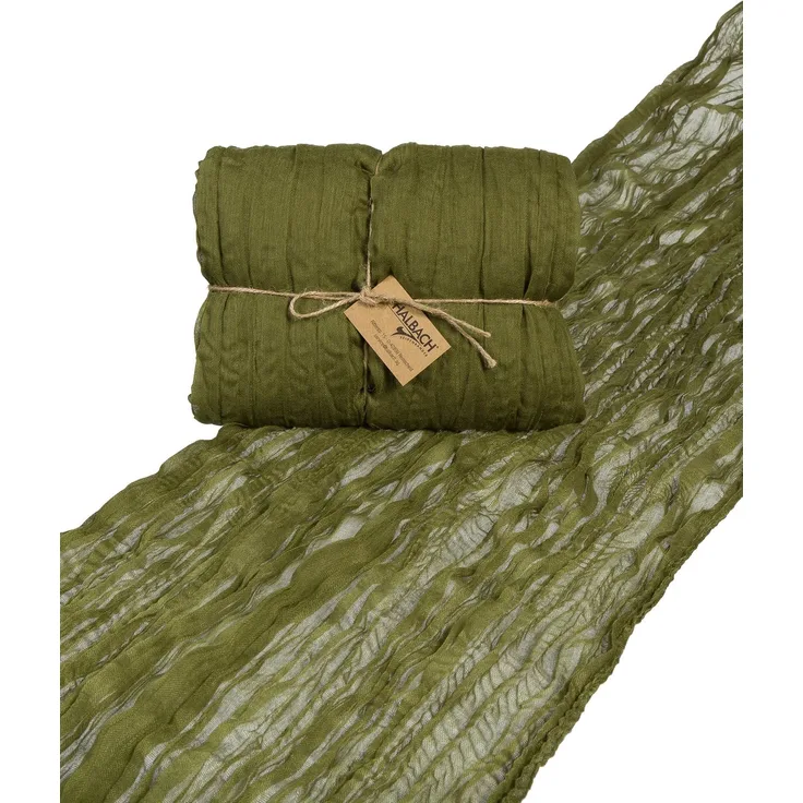 Halbach Seidenbänder Tischläufer | Breite: 70 cm Länge: 3 m | waschbarer Tischläufer für Hochzeiten, Geburtstage oder Tischdeko | schmale Tischdecke in Baumwoll-Optik | Farbe: olivgrün