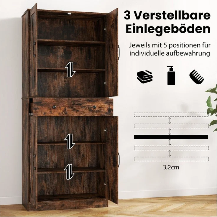 COSTWAY Vorratsschrank Küchenbuffet mit verstellbarem Regal, Schublade weiß – Bild 2