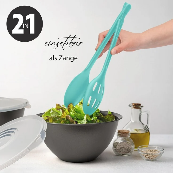 Hausfelder Salatbesteck Salatbesteck 2iteilig (Grün) (Set 2teilig, 2 Salatlöffel), 2-teiliges Salatbesteck, einfaches Clicksystem – Bild 2