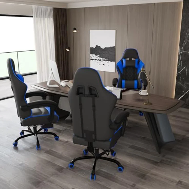 JUMMICO Gaming Stuhl mit massagefunktion, ergonomischer Gaming Stuhl,EIN Gamingstuhl mit Lendenkissen, Fußstütze und Kopfstütze,PC - Stuhl, Tragfähigkeit 150 kg - Blau – Bild 8