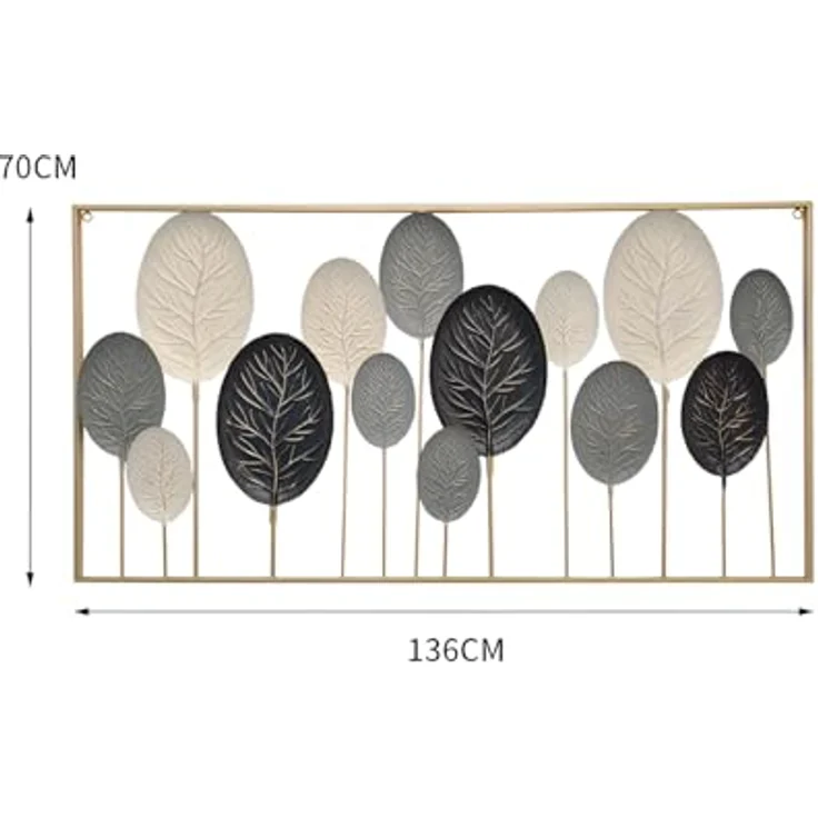 3D Wandbild "Blätter" aus Metall in schwarz / weiß, 136x70 cm, Wanddeko, Wandschmuck – Bild 7