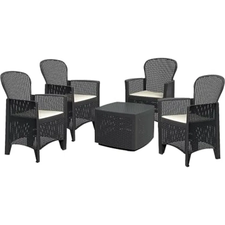 Dmora - Outdoor Lounge Set Anagni, Outdoor oder Indoor Lounge Set, 4 Sessel mit Armlehnen und einem Ablagetisch, Made in Italy, Anthrazit